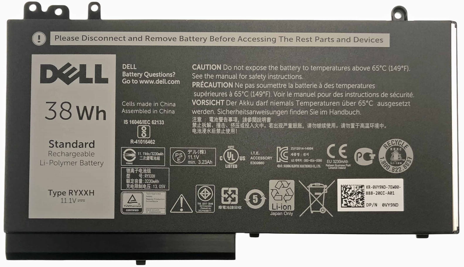 Dell Bateria 3-Cell 38Wh VY9ND VY9ND