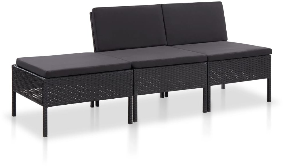 vidaXL 3-cz. zestaw wypoczynkowy do ogrodu, poduszki, rattan PE czarny