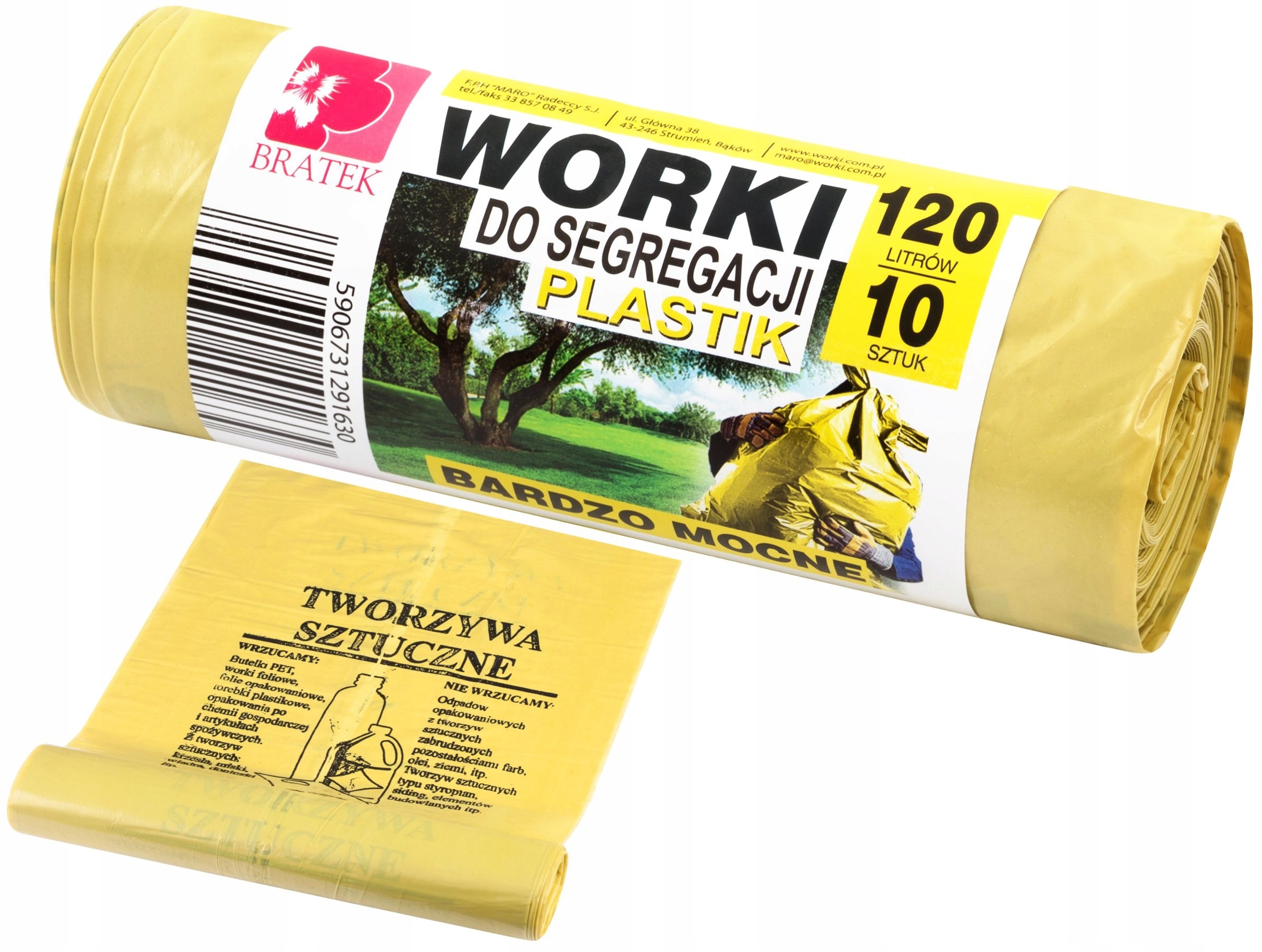 Worki Do Segregacji Żółte Plastik 120L 10 Sztuk