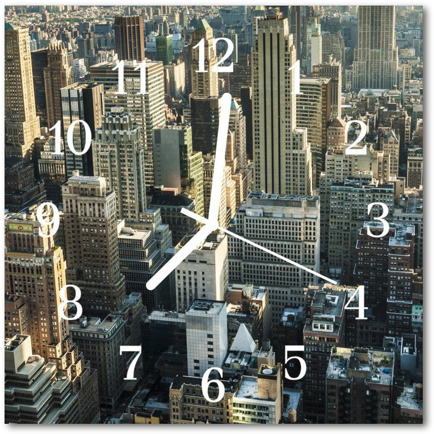 tulup pl Zegar szklany kwadratowy Miasto budynki 30x30cm