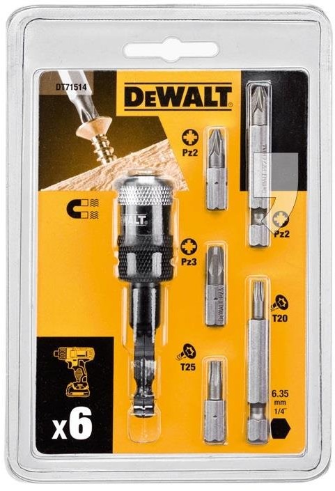 DEWALT Zestaw 5 końcówek z adapterem magagnetycznym DT71514-QZ, 6 elementów