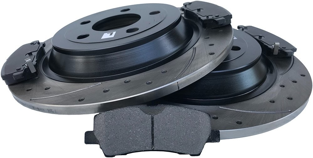 MIKODA Tylne klocki + WIERCONE nacinane tarcze hamulcowe 320mm Ford Mustang 2015 681938 BBD1793