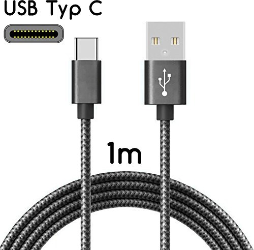 Samsung TheSmartGuard TheSmartGuard 1 x kabel USB-C kompatybilny z Galaxy A8 / A8 + (2018) kabel do przesyłania danych/kabel do ładowania/kabel USB C Premium w kolorze czarnym z nylonową osłoną - 1 metr T-00567//61