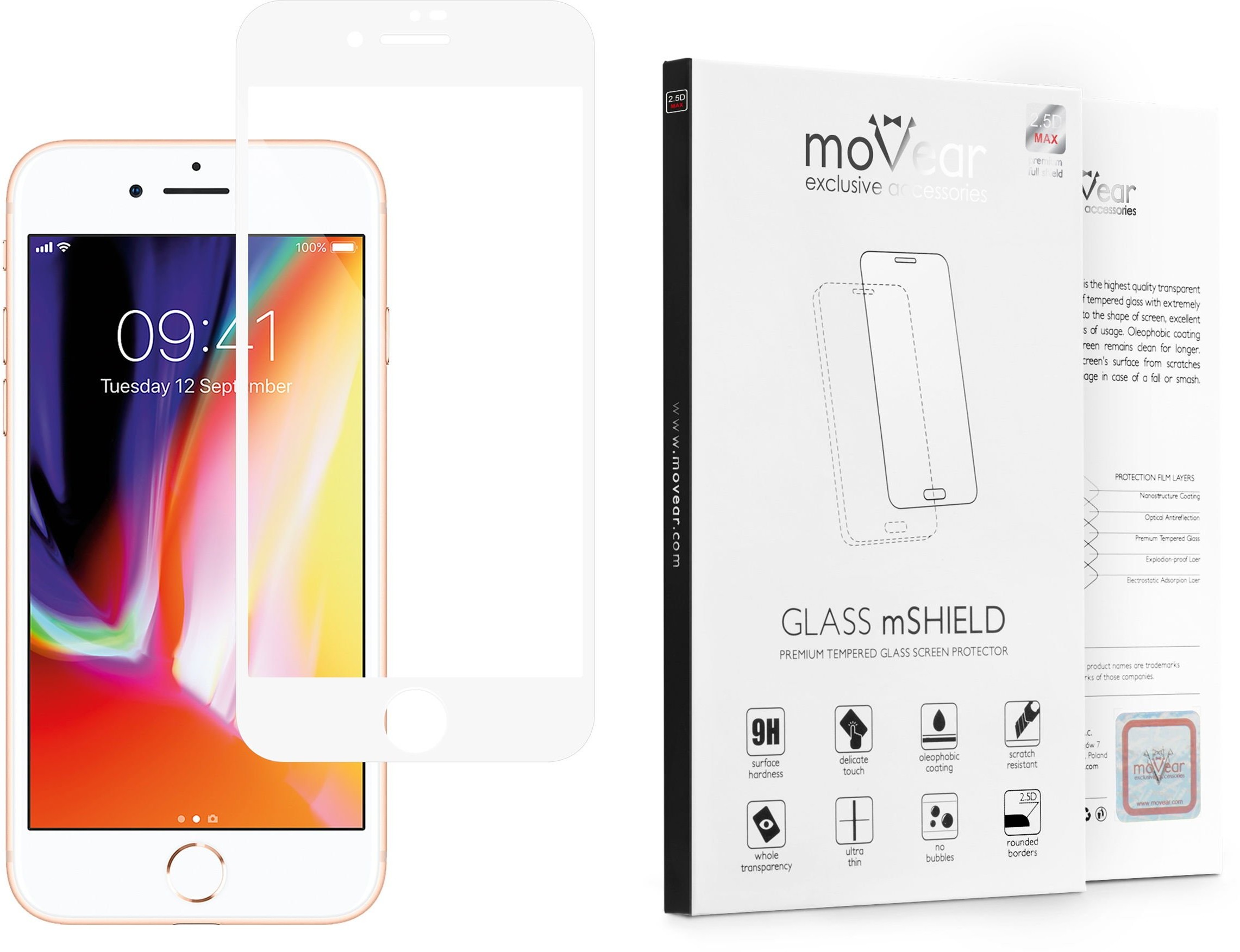 movear Szkło Hartowane 2.5D MAX na iPhone 6 plus / 6s plus Pyłoszczelne Full Glue Cały Ekran AIP6PGMM03AWH