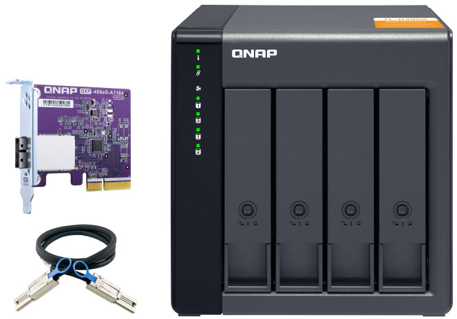 QNAP 4-bay desktop SATA JBOD expansion unit with a QXP-400eS-A1164 PCIe TL-D400S