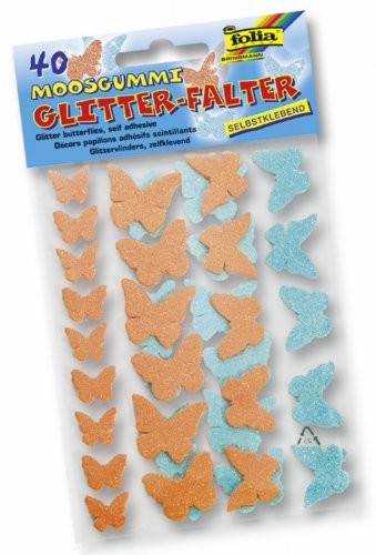 Glorex GmbH Folia 23793  Glitter-naklejki z gumy porowatej, 40 sztuk, podzielone motyle, pomarańczowy/niebieski 23793