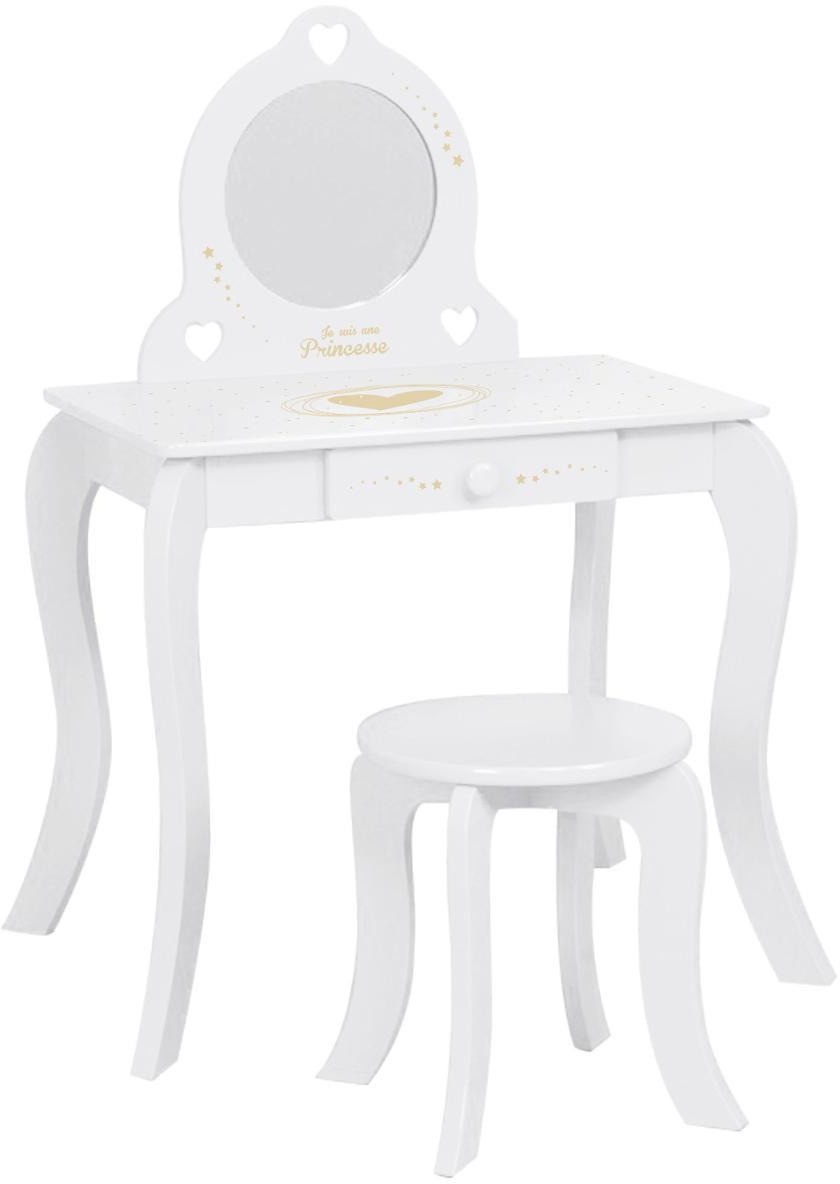 producent niezdefiniowany Stolik z lustrem i taboretem toaletka z jedną szufladą w kolorze białym |Darmowa dostawa jja-12718