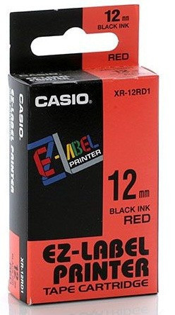 Casio XR-18RD1, 18mm x 8m, czarny druk / czerwony podkład, taśma oryginalna