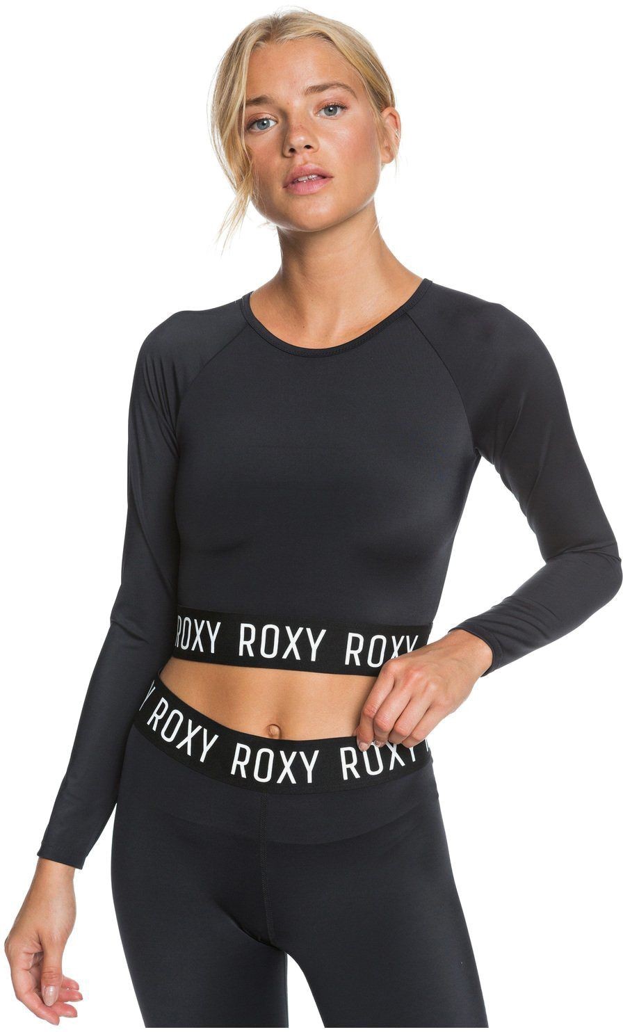 Roxy t-shirt damski FITNESS LS CROP LYCRA Anthracite KVJ0
