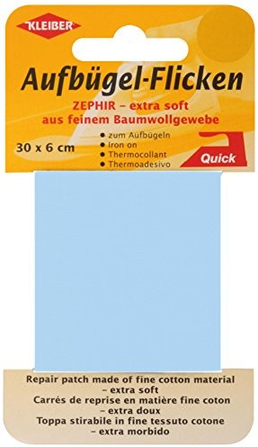 Kleiber 30 x 6 cm bardzo miękka, delikatna, bawełniana wollaus powrotu do zdrowia tasiemka do naprasowania, jasnoniebieski 310-09