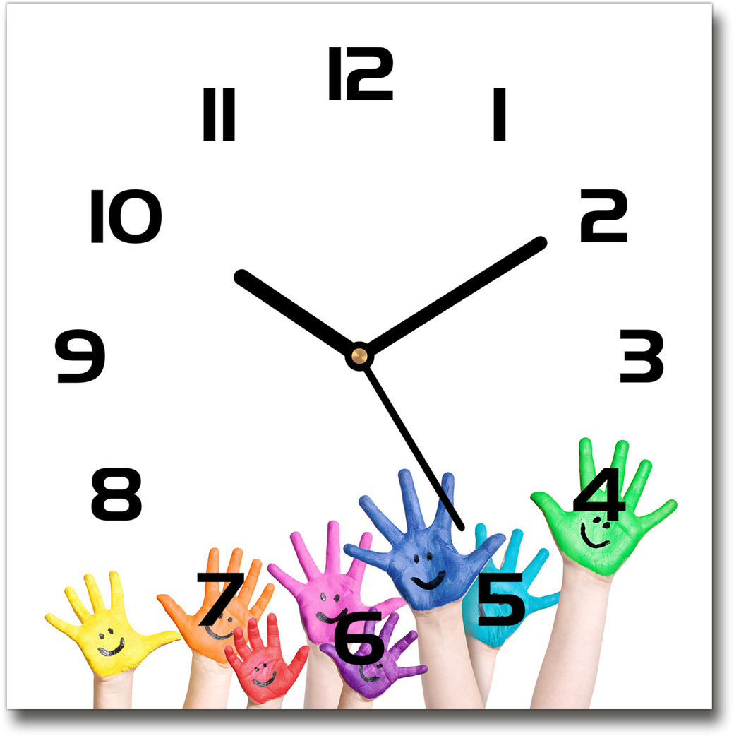 Zegar szklany kwadratowy Pomalowane dłonie