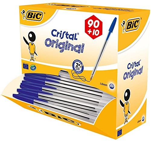 BIC Cristall długopis żelowy z przezroczystym korpusem, końcówka 1 mm, grubość linii: 0,4 mm, 100 szt., niebieski 3086123278233