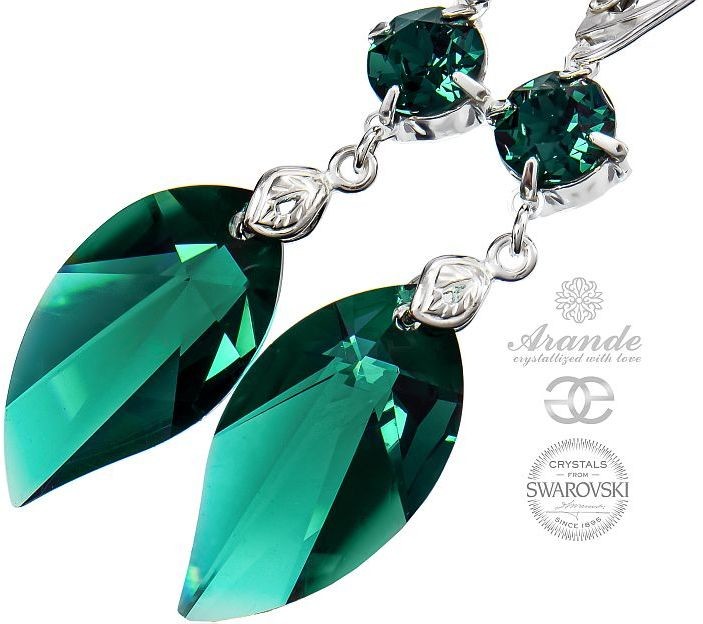 Swarovski ozdobne szmaragdowe kolczyki EMERALD Srebro