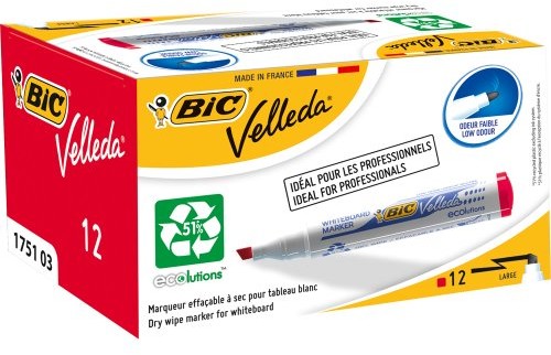 BIC Velleda 1751 Whiteboard Marker (3,7  5,5 MM) 12 sztuki czerwona 904947