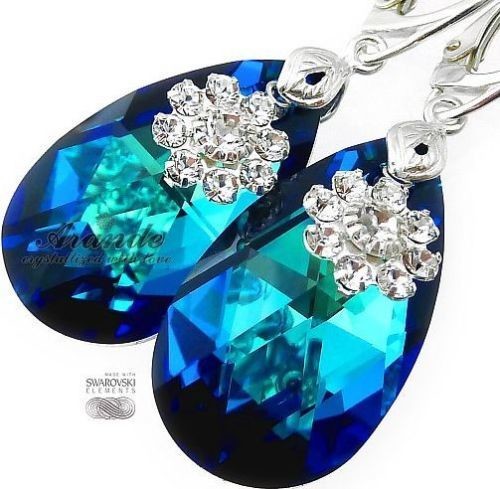 Swarovski piękne kolczyki BLUE FLOWER 28MM SREBRO