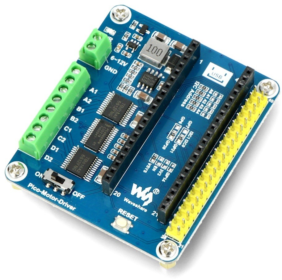 Raspberry Pi Waveshare DC Motor Driver Module - czterokanałowy sterownik silników - nakładka do Pico - Waveshare 19764 WSR-20548