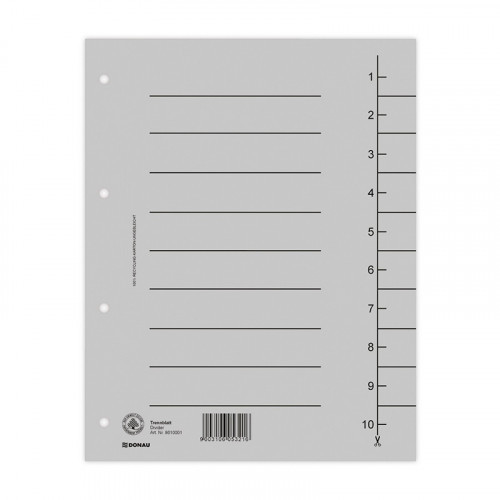 Donau Przekładka karton, A4, 235x300mm, 1-10, 1 karta, szara 8610001-13