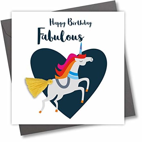 Claire Giles Frędzel zdobiona kartka z życzeniami urodzinowymi, Happy Birthday Fabulous You', jednorożec TAS010