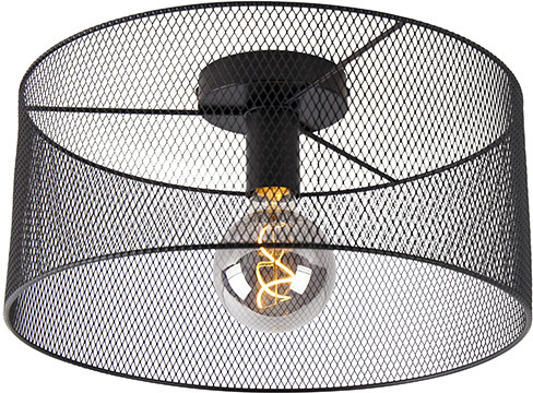 QAZQA Industrialna lampa sufitowa czarna - Drum Mesh