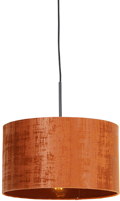 QAZQA Lampa wisząca czarna klosz welurowy pomarańczowy 35cm - Combi