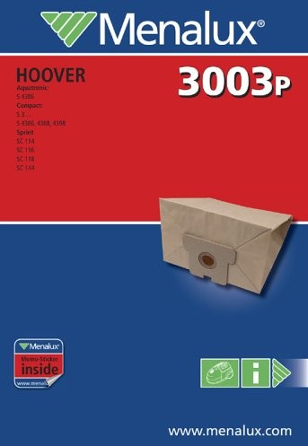 Menalux 3003 P, 5 worków do odkurzacza, papier, pasuje do Hoover 900196189