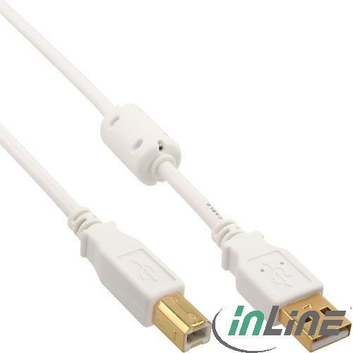 InLine Kabel USB Ferrytowy USB A/B 2m Biały 34518W