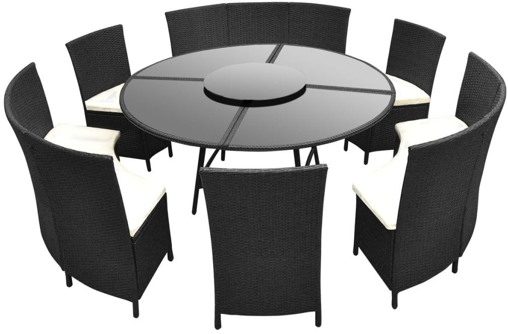 vidaXL Zestaw mebli ogrodowych, 13 części, okrągły, czarny polirattan