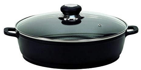 Krüger patelnia do serwowania 28 cm Delta ze szklaną pokrywką, czarny, 28 cm 21928 D