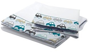 Petit Lazzari Petit Lazzari Prześcieradło i poszewka na poduszkę Cars biała/turkusowa zieleń 50 x 80 cm PS06024026100_AGUA-85 X 120(S3pz)