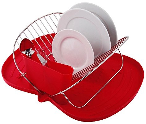 MSV 110537 kosz na naczynia ociekowa blat z tworzywa sztucznego z nierdzewna/tworzywo sztuczne, 48 x 38 x 17 cm, czerwony 110537