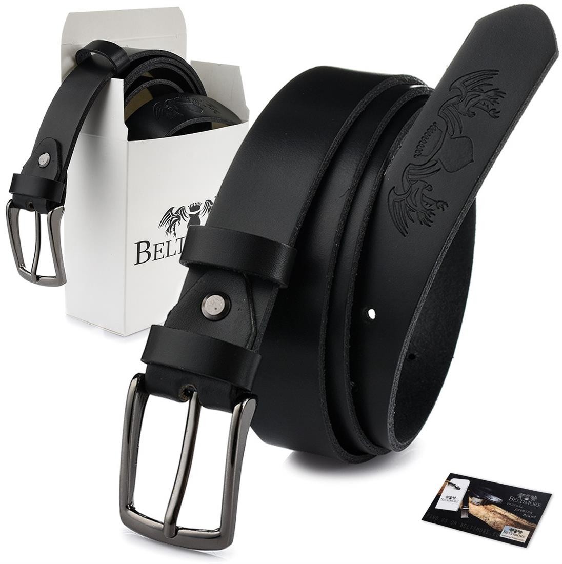 Beltimore Beltimore skórzany pasek męski czarny wąski E06 : Kolory - czarny, Rozmiar pasków - r.120-135 cm 5903714300594