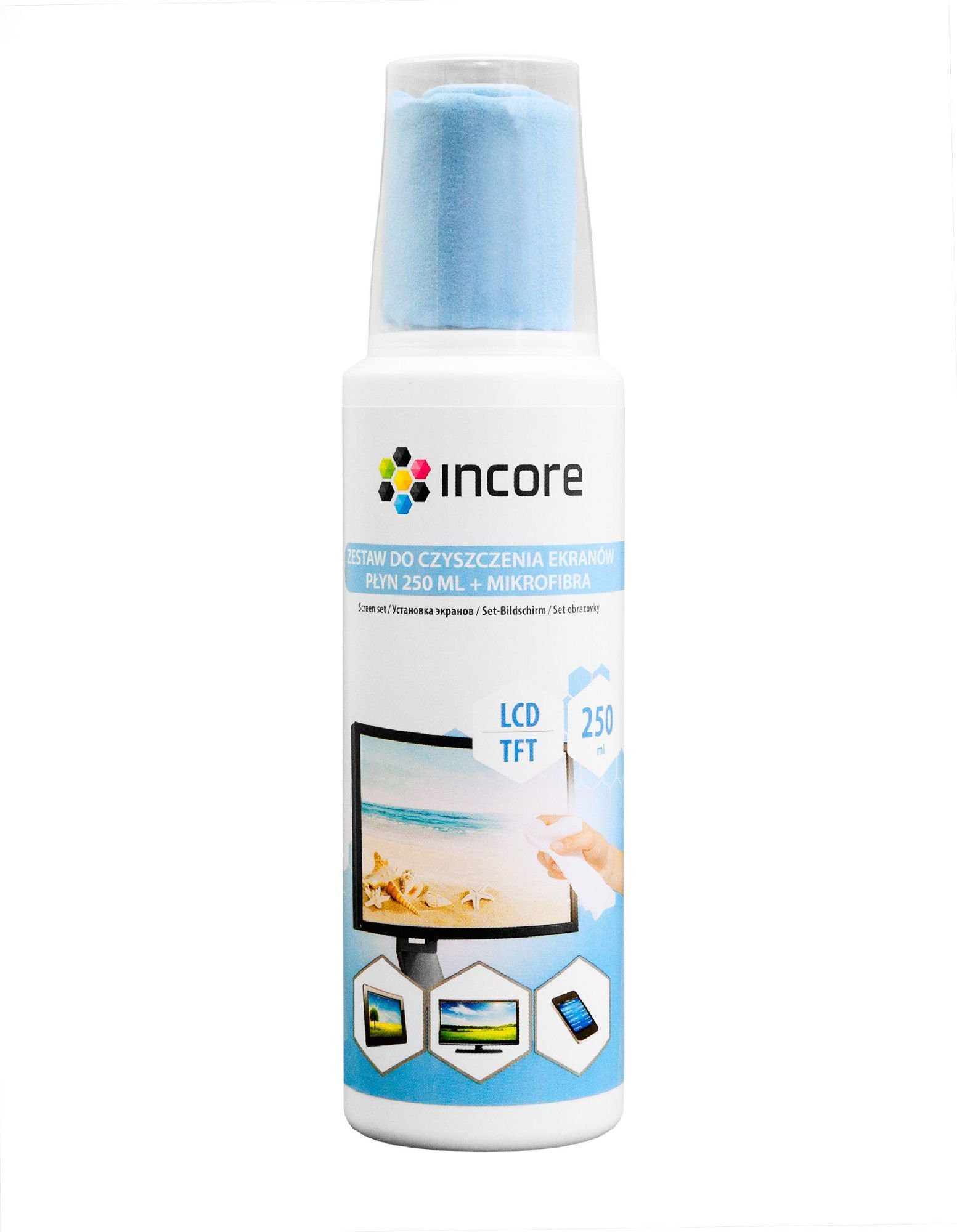 Incore Incore Zestaw do czyszczenia ekranów płyn 250 ml + mikrofibra ISC1795