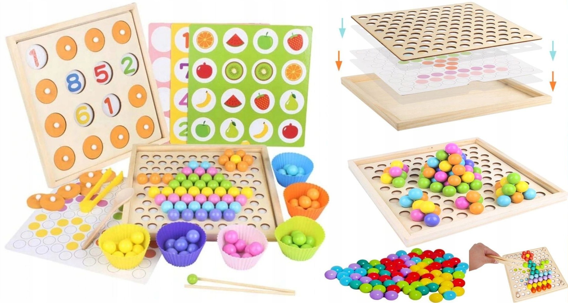 2w1 Drewniana Układanka Montessori Gra Pamięć