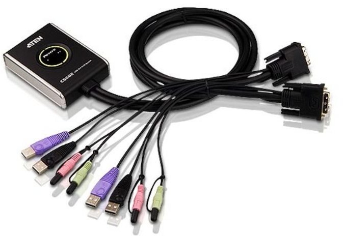 Aten Przełącznik KVM CS682-AT 2-portowy USB DVI/Audio z kablowym przełączaniem portów CS682-AT