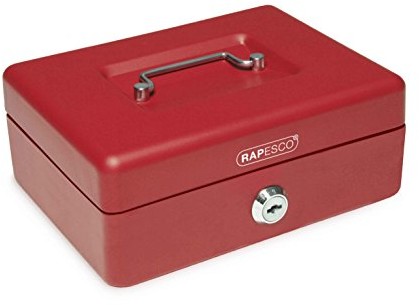 Rapesco sb0008r1 kasetka na pieniądze z kluczem (20 cm, kieszeń na monety z zamkiem) Czerwony SB0008R1