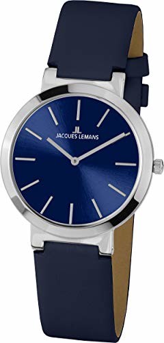 Jacques Lemans Klasyczny elegancki zegarek damski ze skórzanym paskiem 1-1997, kolor: niebieski/srebrny 1-1997C