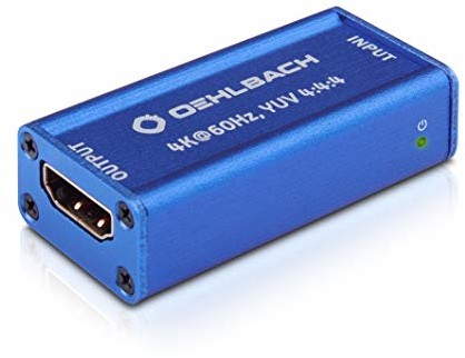 Oehlbach UltraHD Repeater (wzmacniacz sygnału HDMI do sygnałów UltraHD, HDR, Dolby Vision, 4K z 60 Hz, HDCP 2.2) - kobaltowy niebieski D1C6046