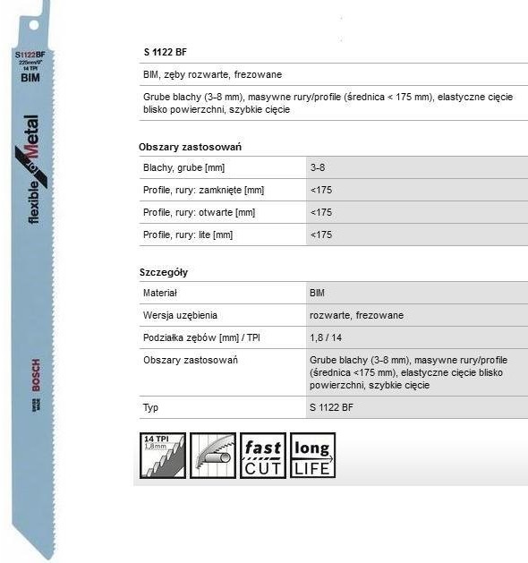 Bosch Brzeszczot BOSCH do piły szablastej s1122bf 225 mm 5 szt
