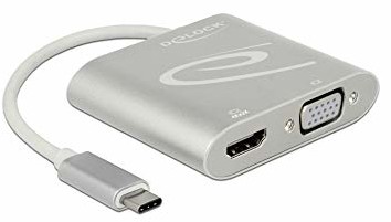 Delock Splitter USB-C 1x HDMI + 1x VGA Splitter & Switches, Silber 87705