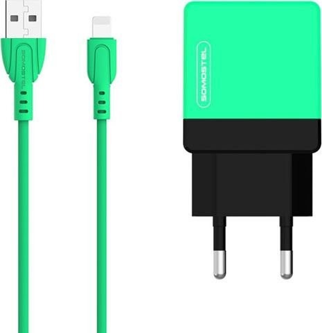 Somostel Ładowarka  ŁADOWARKA SIECIOWA 2A + KABEL IPHONE ZIELONA SOMOSTEL 2100mAh 2XUSB DUAL SMS-A53 28231