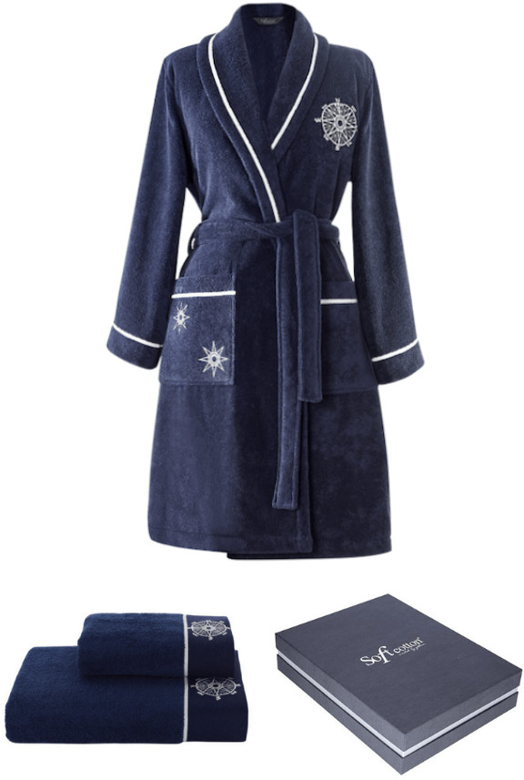 Soft Cotton Szlafrok MARINE LADY + ręczniki + pudełko Ciemnoniebieski L 8111ML_sets