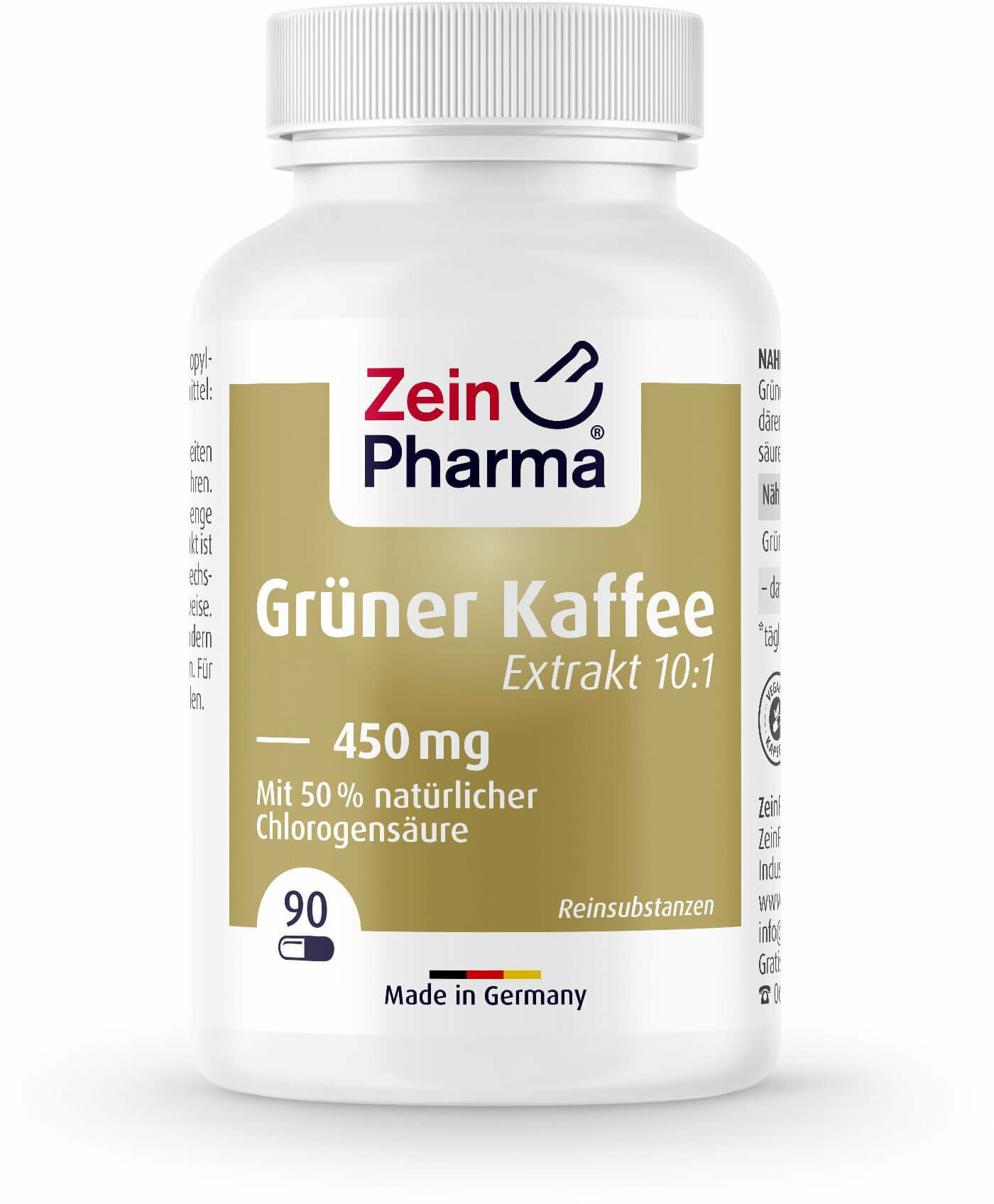 Pharma ZEIN Grüner Kaffee Extrakt 450mg (Ekstrakt z zielonej kawy) 90 Kapsułek wegańskich