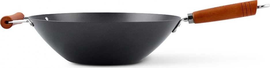 NoName Patelnia patelnia wok z drewnianą rączką 35 cm stal/drewno czarny/brązowy twm_592437