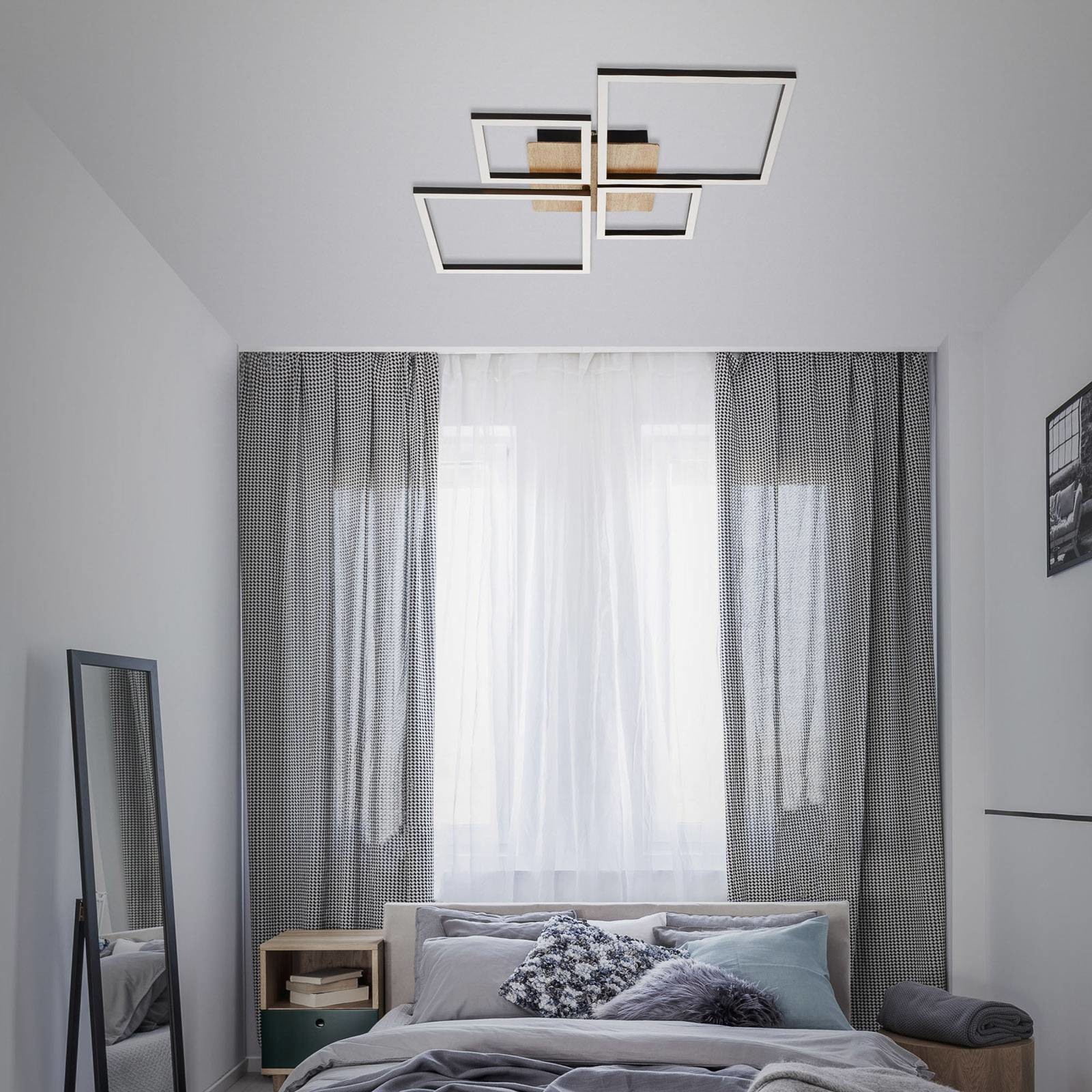 Briloner Lampa sufitowa LED Frame, Step dim, 4-pkt. drewno