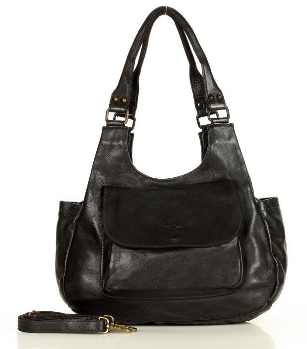 Mazzini Marco handmade Włoska torebka skórzana z kieszenią z przodu retro bag handmade - MARCO czarny