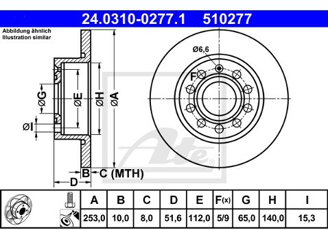 ATE TARCZA HAM POWER DISC 24.0310-0277.1 SEAT LEON 1.0TSI 15-/ SKODA YETI 1.4TSI 15-/ VW JETTA IV 2.0TDI 14-  24.0310-0277.1