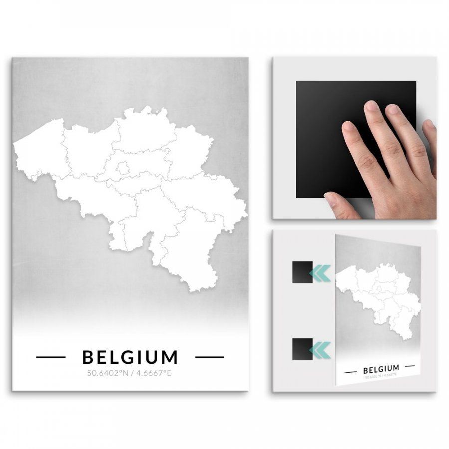 Pix4home Plakat metalowy Mapa B&W Belgia M POS-M-03911