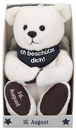 Depesche Depesche 8139.229 - Anioł stróż pluszowy miś ok. 9 cm, z datą 16 sierpnia, prezent na urodziny, rocznicę lub ślub Depesche