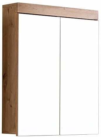 trendteam smart living Trendteam smart living szafka łazienkowa z lustrem, 60 x 77 x 17 cm, dąb sękaty / biały, wysoki połysk, bez oświetlenia