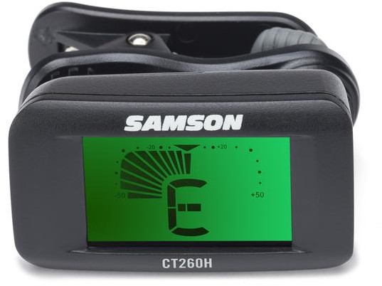 Samson Samson Ct260H Clip-On Tuner (Horizontal display), stroik z czujnikiem piezo, strojenie chromatyczne, gitara, bas i inne, wyświetlacz LCD w poziomie, bateria CR2032 w zestawie 55059